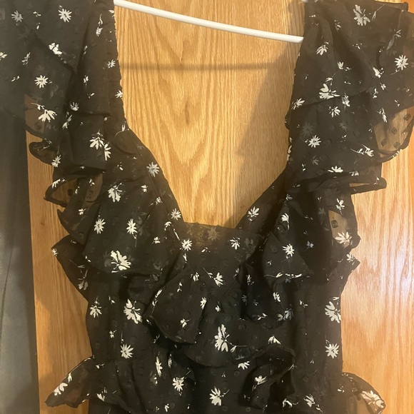 NWT $199 Spring + Mercer Chic Black Floral Midi or  Maxi Dress Open Tie Back SzL - Picture 4 of 13